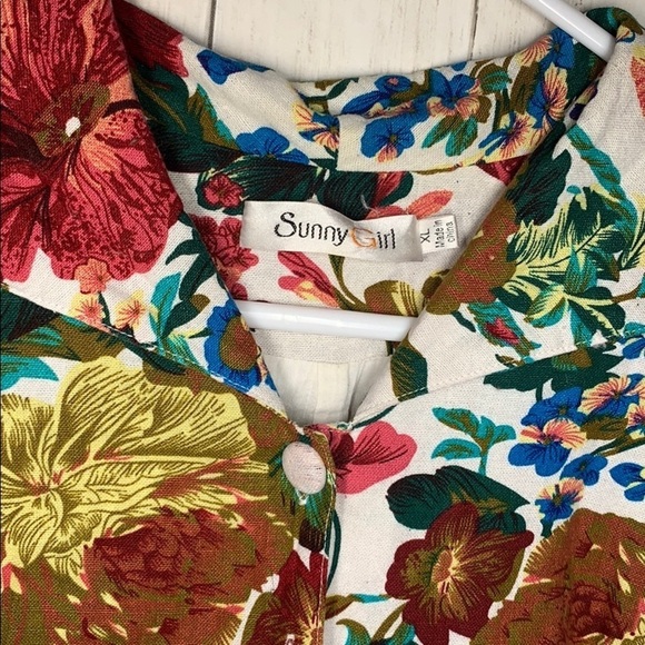 Vintage floral cotton linen A-line button Dress - Picture 8 of 11